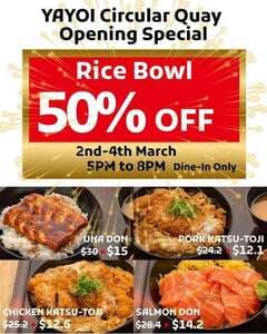 [NSW] Half Price Rice Bowls 5pm-8pm 2-4 March @ Yayoi, Circular Quay