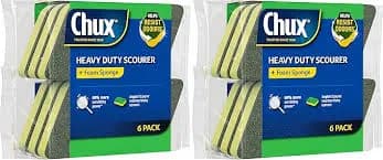 Chux Heavy Duty Scourer + Foam Sponge, Rinses Easily and Resists Odours, 6 Count (Pack of 2)
