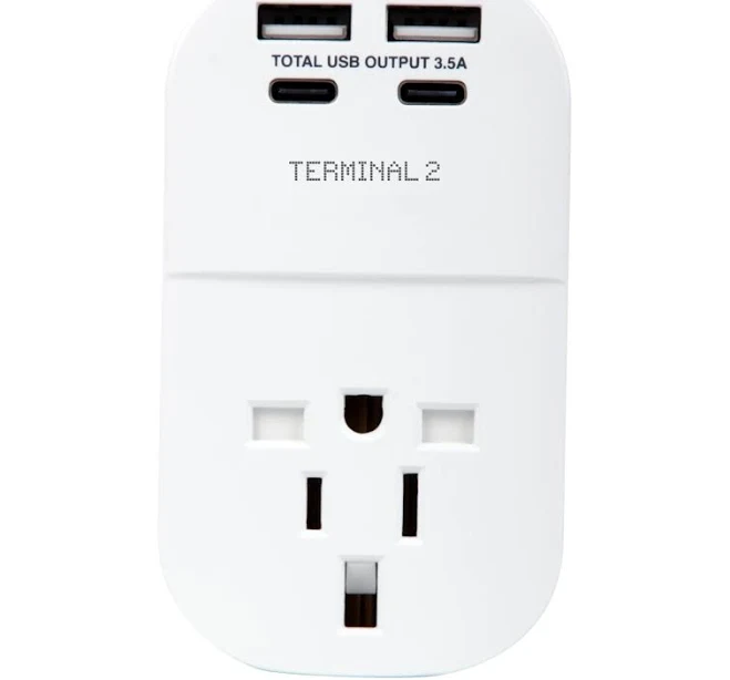 Terminal 2 Inbound Travel Adapter with 4 USB Ports from USA, Japan, UK, Hong Kong V2