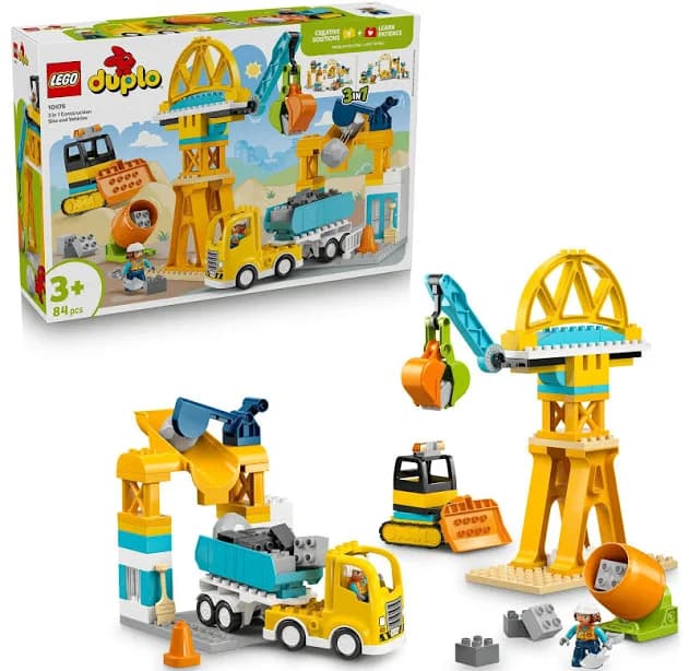 LEGO® DUPLO® Town 3 in 1 Construction Site and Vehicles 10476 Building Site Set with a Cement Mixer, Crane and Dumper Truck Toy, Educational Toddler Toy Boosts Critical Thinking - for Kids Aged 3+
