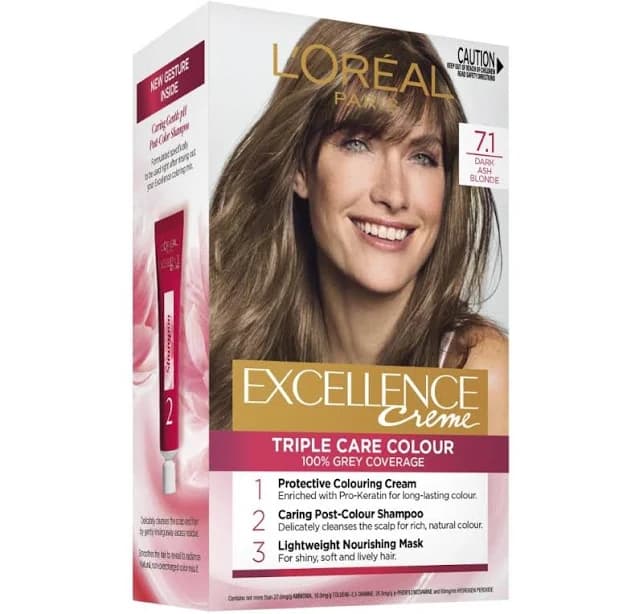 L'Oréal Paris, Permanent Hair Dye, Strengthening & With Up To 100% Grey Coverage, Excellence, Dark Ash Blonde 7.1