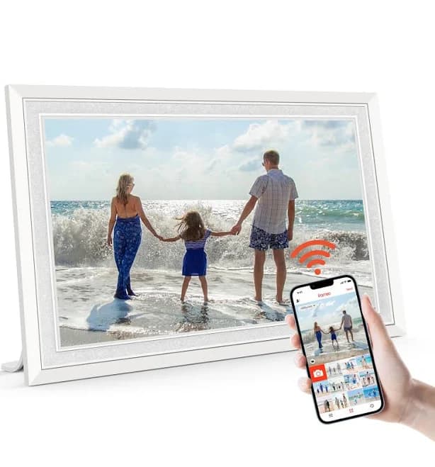 Qpix 10.1" Digital Photo White Frame WiFi IPS Touch Screen 32GB Frameo