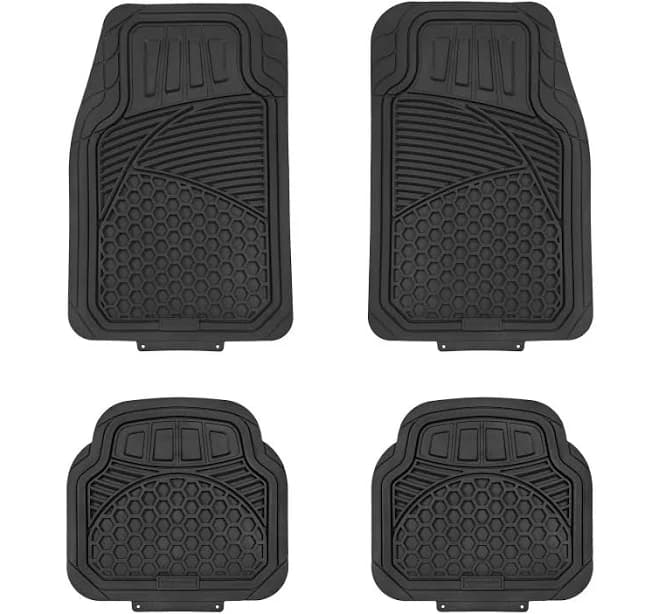 Amazon Basics 4-Piece All-Weather Protection Heavy Duty Rubber Floor Mats Set with Cargo Liner for Cars, SUVs, and Trucks,Black,Universal Trim to Fit