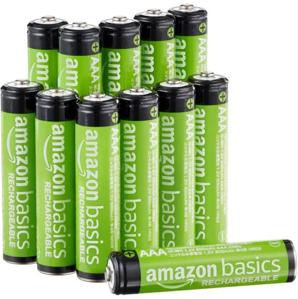 Amazon Basics 12-Pack Rechargeable AAA NiMH Performance Batteries, 800 mAh, 1.2V, Recharge up to 1000x Times, Pre-Charged