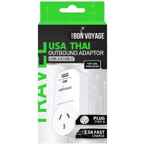 Bon Voyage Travel Adaptor AU to USA (2 USB Ports)