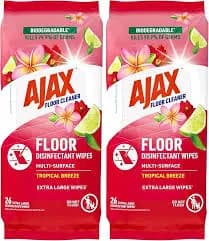 Ajax Floor Cleaner Multi-Surface Disinfectant Wipes Tropical Breeze, 26 Wipes