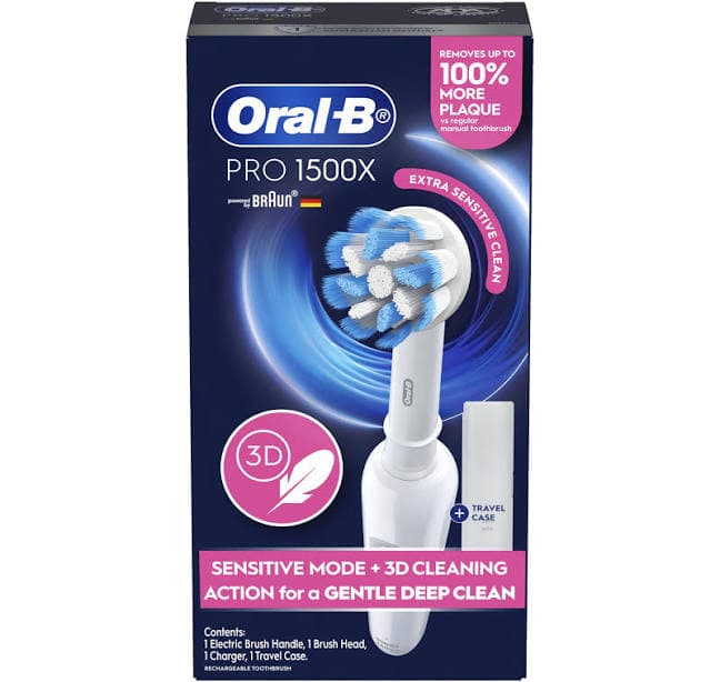 Oral-B Pro 1500X Electric Toothbrush with Travel Case and Charger, White