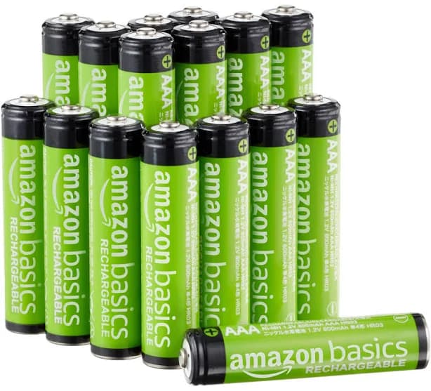 Amazon Basics 16-Pack Rechargeable AAA NiMH Performance Batteries, 800 mAh, 1.2V, Recharge up to 1000x Times, Pre-Charged
