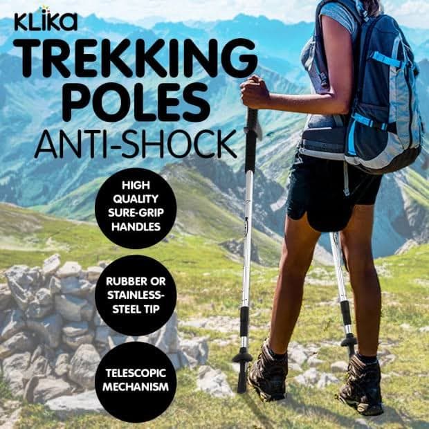 KLIKA Powertrain Anti-Shock Trekking Hiking Poles Sticks Pair (Silver)