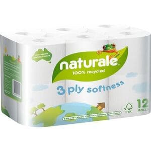 Naturale 100% Recycled 3-Ply Toilet Tissue 180-Sheet 12-Pack $4.50 @ Woolworths