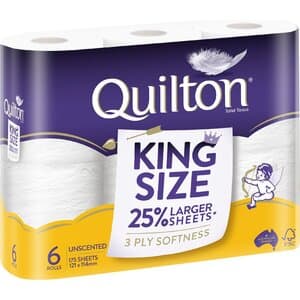 1/2 Price: Quilton King Size 3-Ply Toilet Paper Unscented 6-Pack $2.90 @ Woolworths