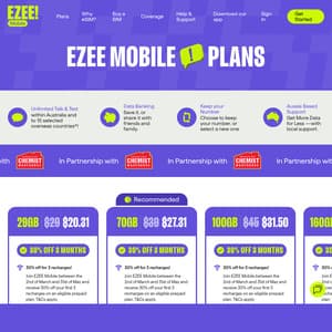 30% OFF 5G Mobile Plans for first 3 Recharges: 29GB = $20.30, 70GB = $27.30, 100GB = $31.50, 160GB = $38.50 @ Ezee Mobile