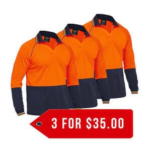 Bisley Two Tone Hi Vis Long Sleeve Polo-3 Pack for $35.00 + Free Delivery at Budget Workwear Outlet Store