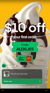 $10 off Minimum $30 Spend on Your First Order + Service Fees @ Uber Eats