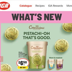 1/2 Price Streets Cremissimo Ice Cream 1 Litre Varieties $6.50 @ IGA