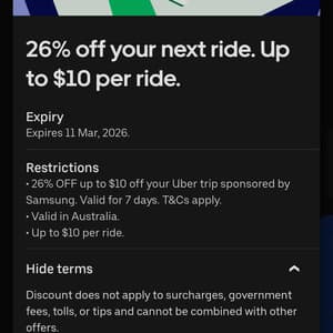 26% off Next Uber Ride (up to $10 Discount) @ Uber
